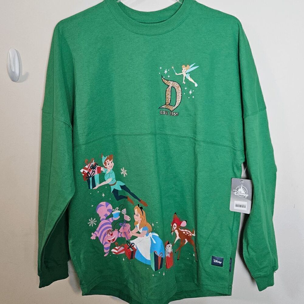 Disney Classics Christmas Holiday Spirit Jersey Long Sleeve NWT Women's Green Si